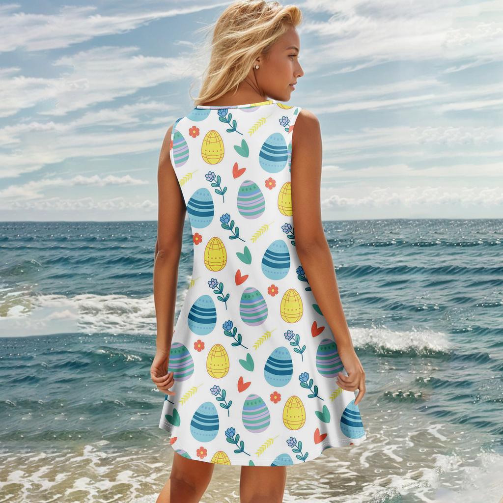 Summer Dresses For Women Beach Boho Sleeveless Printing Tshirt Tank Sundresses
