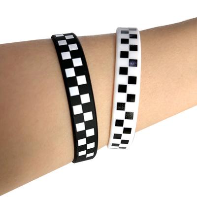 Vintage Couples Black White Plaid Checkered Pattern Silicone Bracelet Wristbands Decorations Favors Race Car Party Supplies