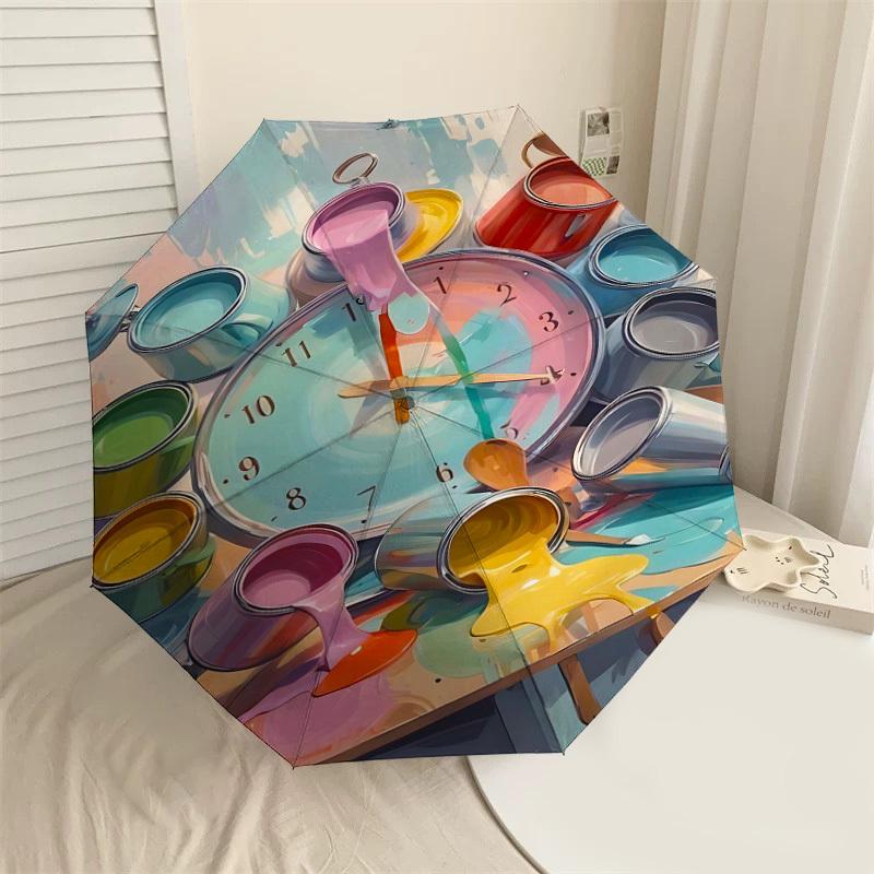 

1pc clock paint Automatic Open/Close Umbrella Compact Folding Umbrella with 8-Rib Shaft for Women/Men, Elegant Birthday1229S