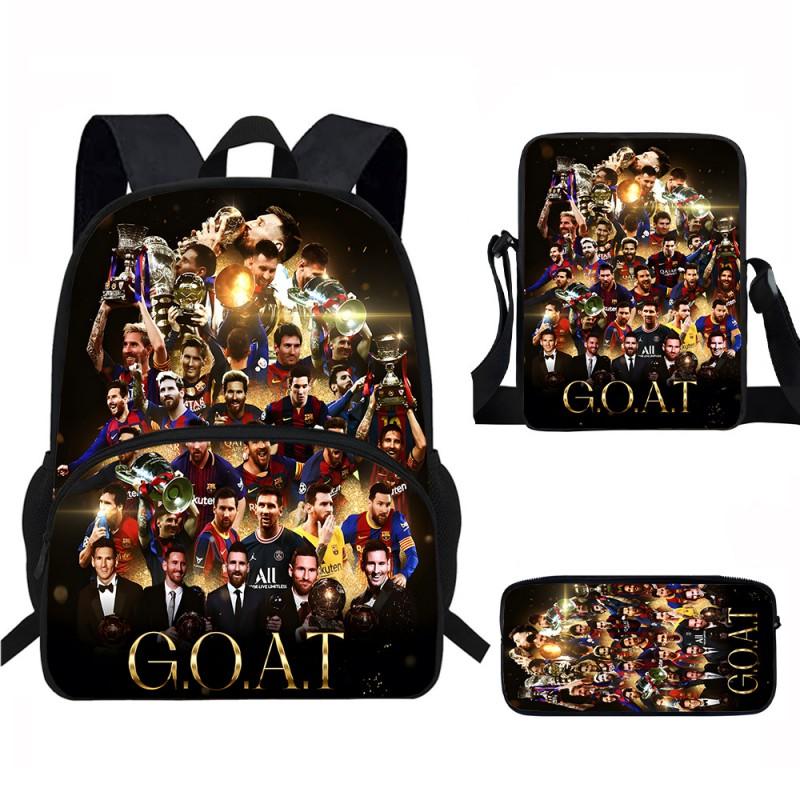 Set Zaino Scolastico per Bambini a Tema Messi con Borsa a Tracolla Astuccio per Studenti Elementari