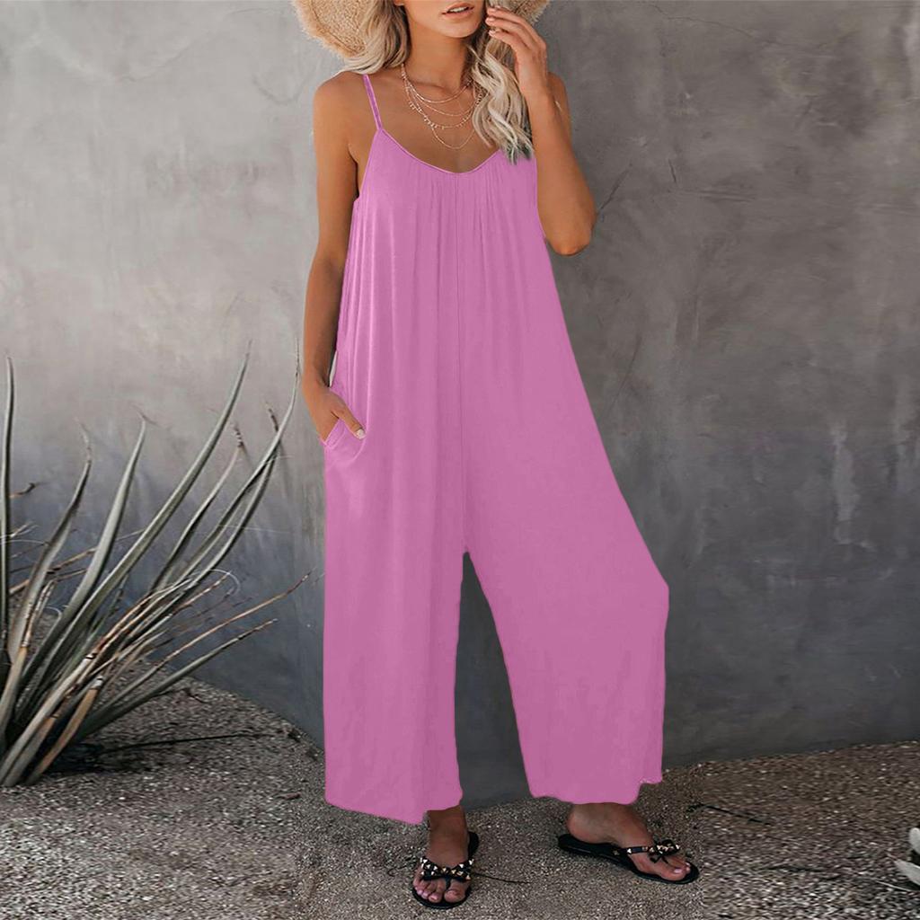 Women's Color Overalls Sleeveless Vest Pocket Casual Jumpsuit