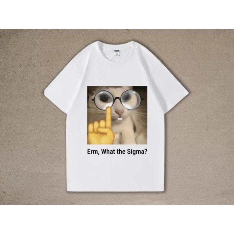 Erm What The Sigma Funny Cat Emojis Cotton Printed Unisexs and Unisexs Tshirts New Strange Emojis Cat Loose Casual Tshirt