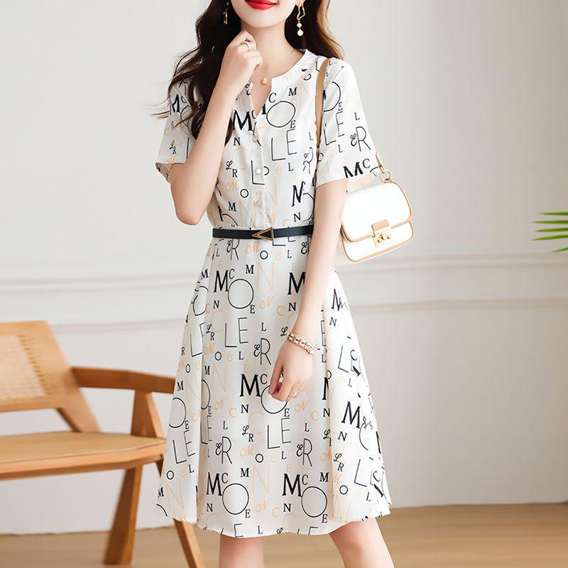 

2026 Elegant Printed Chiffon Summer Dress for Petite Women - Fashionable, Waist-Cinched, Slimming, Stylish XL (recommended for 120-130 jin)