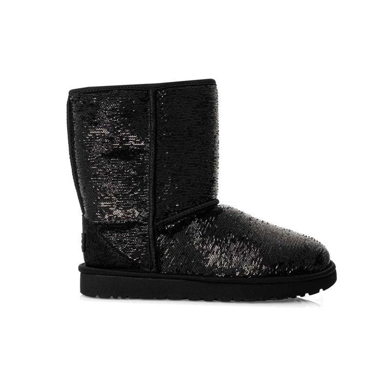 UGG Classic Short Cosmos Sequin Leather Lined Snow Boots Women Boots Black 1103796-BKGM