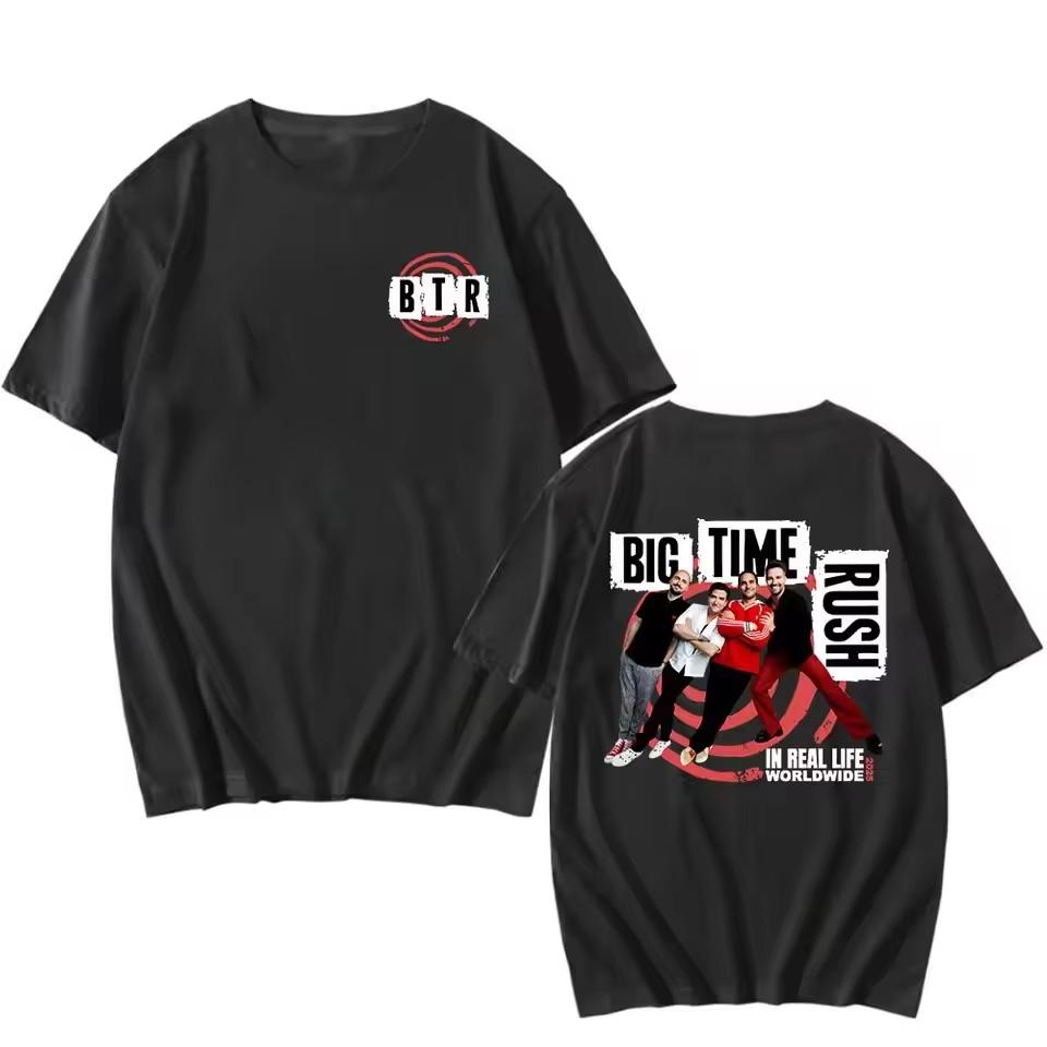 BTR IN REAL LIFE WORLDWIDE 2025 TOUR TEE Maglietta Rock Band Big Time Rush Vestibilità Larga Casual Uomo Donna Maglietta Abbigliamento con Stampa Grafica