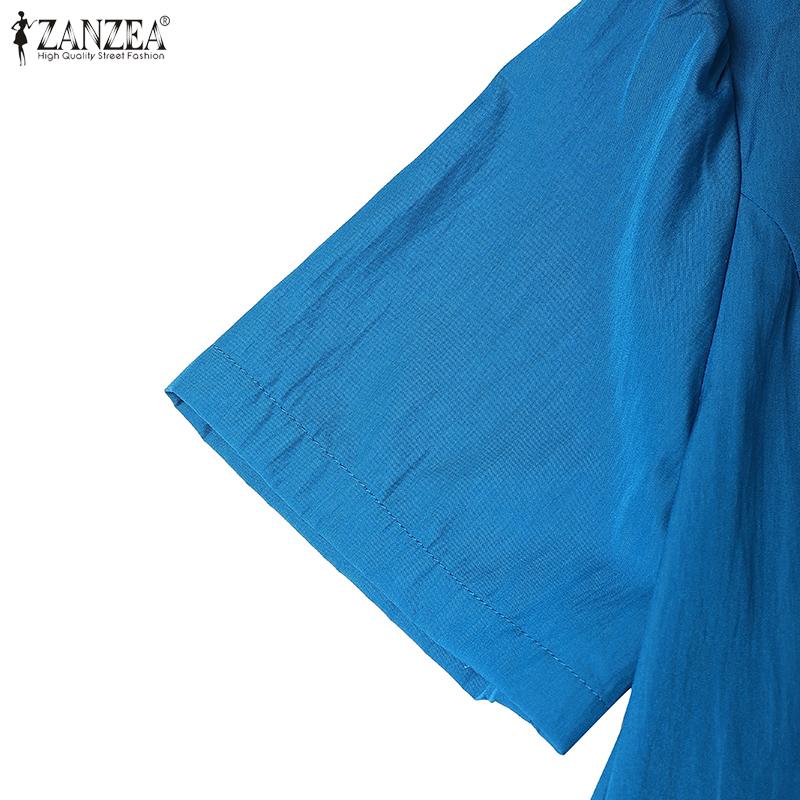 ZANZEA Elegant Casual Round Neck Bows Patchwork Summer Short Sleeve Dress