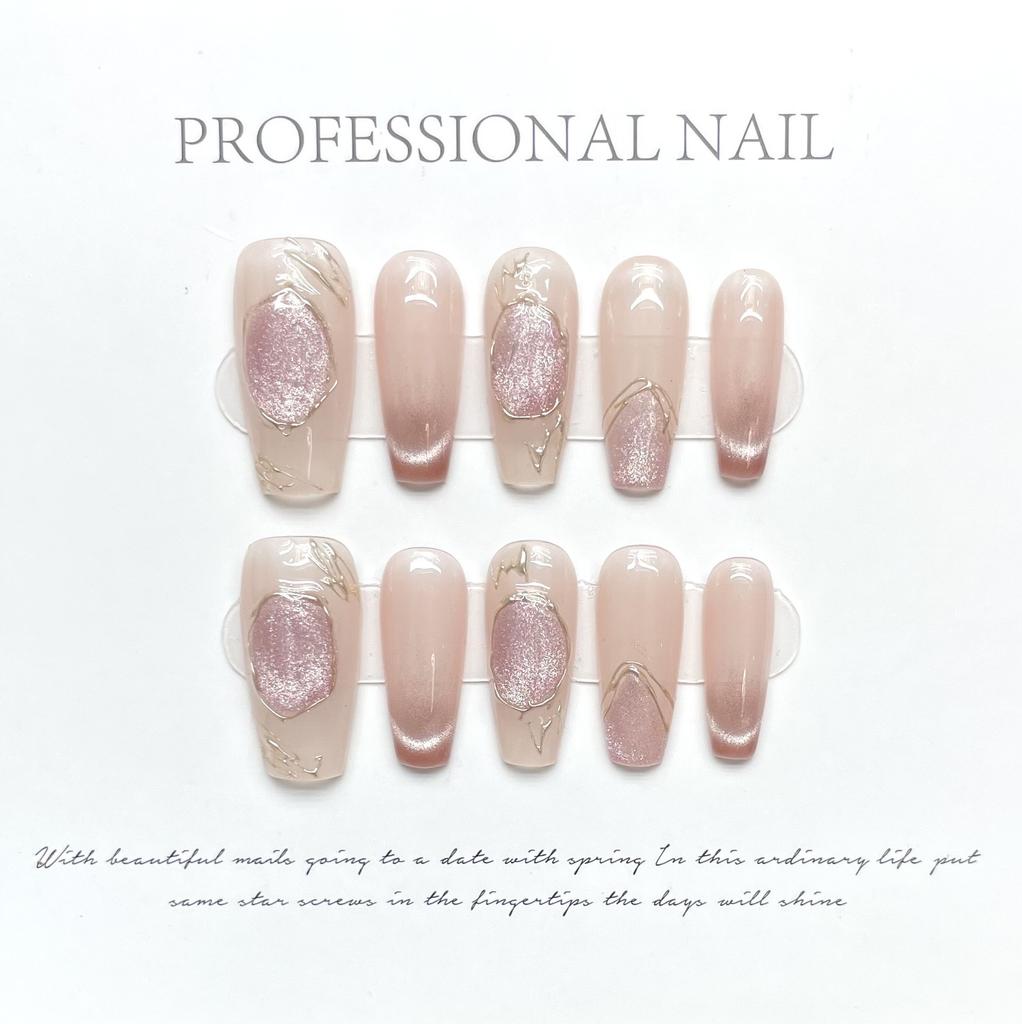 10pcs/set Purely Handmade Wearable Nails Removable Nail Art French Simple False Nails Finished Long and Short Nails