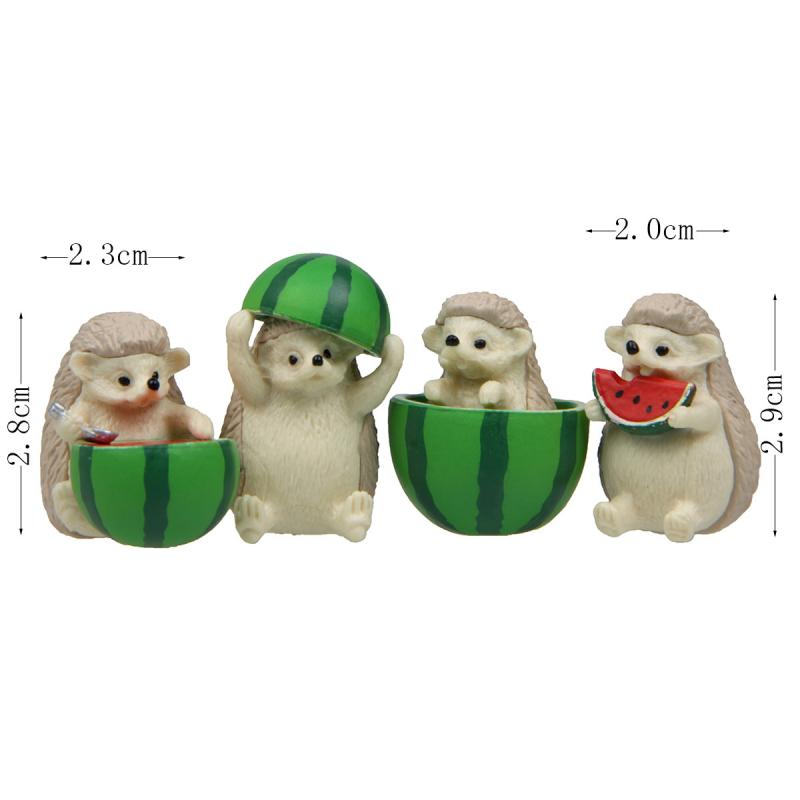 

4PCS PVC Craft Miniature Figure Fairy Garden Decor Tiny Bonsai Microlandscape Decoration Cute Watermelon Hedgehog Animal