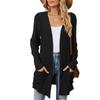 Women's Collarless Long Sleeve Cardigan Loose Fit Casual Style Solid Color Pocket Ribbed Knit Long Outerwear Coat For Autumn Daily Wear