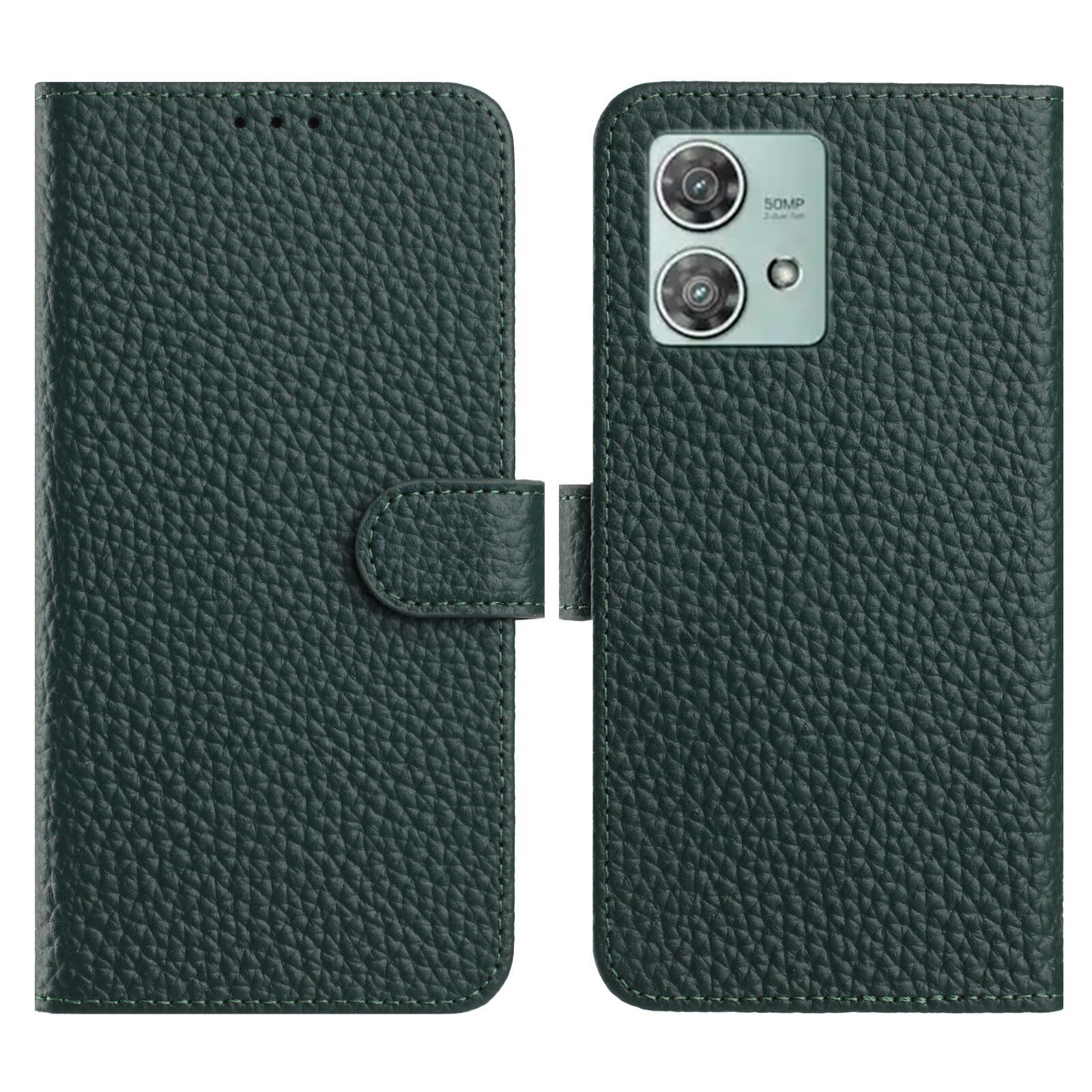 

For Motorola Edge 40 Neo 5G Case Wallet Stand Litchi Texture Genuine Cow Leather Flip Phone Cover Green