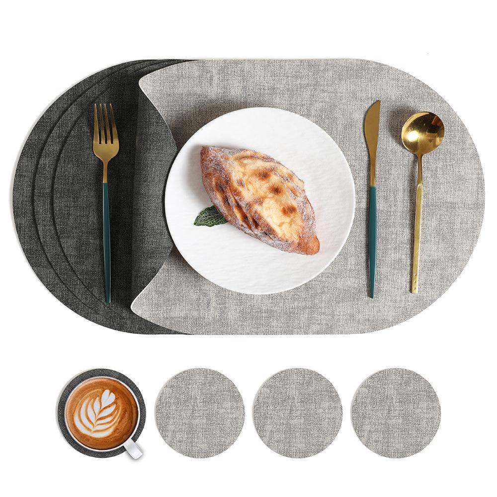 Nordic two-color cloth pattern leather placemat, dining table mat, plate mat, heat protection and insulation certification