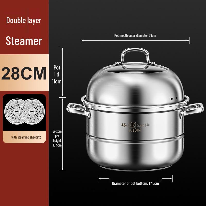 

304 Stainless Steel Three-Layer Steamer Basket & Tray for Gas Use - 2025 New Model, Large Capacity for Cooking and Stewing.