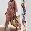 Women Shirt Dress Lapel Half Sleeve Striped Geometric Print Side Slit Long Shirt Dress With Belt Fall Casual Dresses