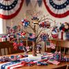 Holz-Ornamente zum 4. Juli, Vintage Patriotische Baumdekorationen, Rot Weiß Blau Rustikale Sterne Adler Flaggen Holzausschnitte Ornamente für den Unabhängigkeitstag