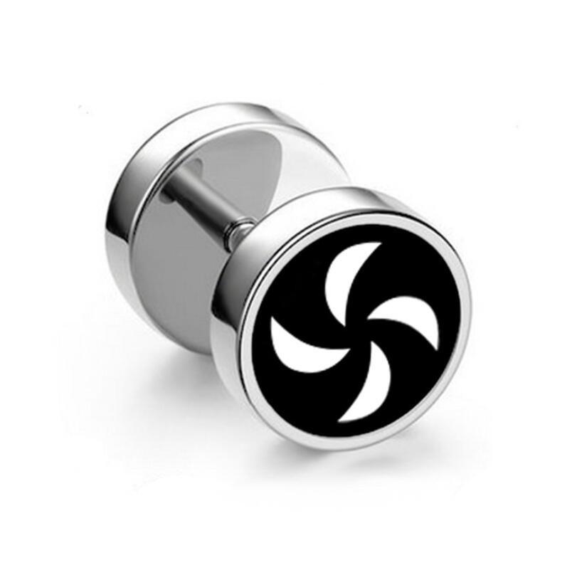 1Pc Punk Black Stainless Steel Round Stud Earrings Women Men Gothic Tunnel Barbell Dumbbell Earings Ear Piercing Zircon Gifts