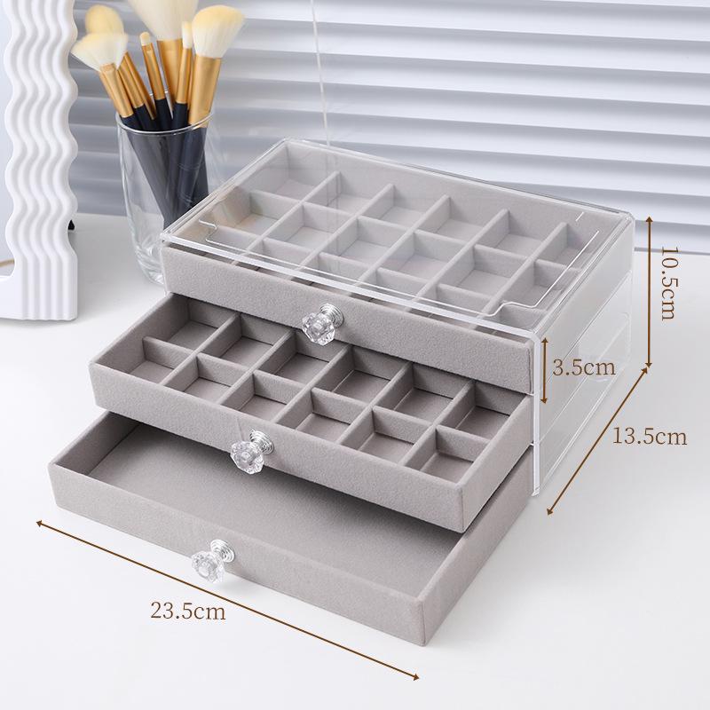 Velvet Jewelry Box with Anti-Oxidation, Transparent Acrylic Storage for Earrings, Necklaces, and Rings