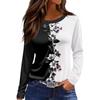 Women's Fashion Casual Slit Hem Round Neck Long Sleeve Loose Printed T-Shirt Ladies Top