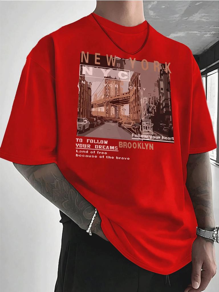 Mens Casual Cotton Streetwear Street View of Brooklyn New York High Quality ClothingTrendyTShirt 100Cotton T Shirt