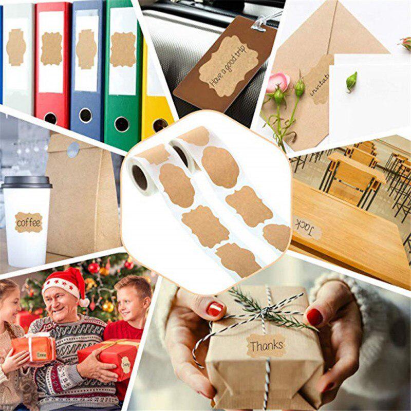 300PCS/Roll Kraft Paper Gift Tags Blank Label Stickers for Holiday Glass Bottle Present Supplies 2x1.2inches