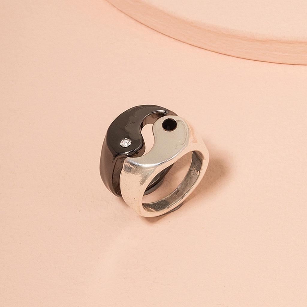 Fashion 2pcs Friendship Rings Yin Yang Matching Gothic Cool Stacking Rings
