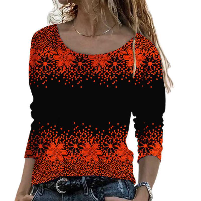 Women's T-shirt Tee Casual Holiday Weekend Simple Abstract Painting Tshirt Tee Long Sleeve Round Neck Oversized