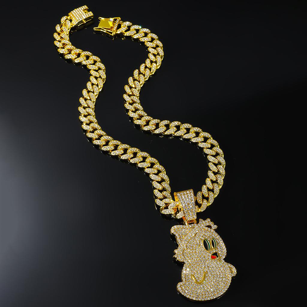 Full Diamond Ghost Cuban Chain Pendant, European and American Hip Hop Men's Necklace Jewelry Items