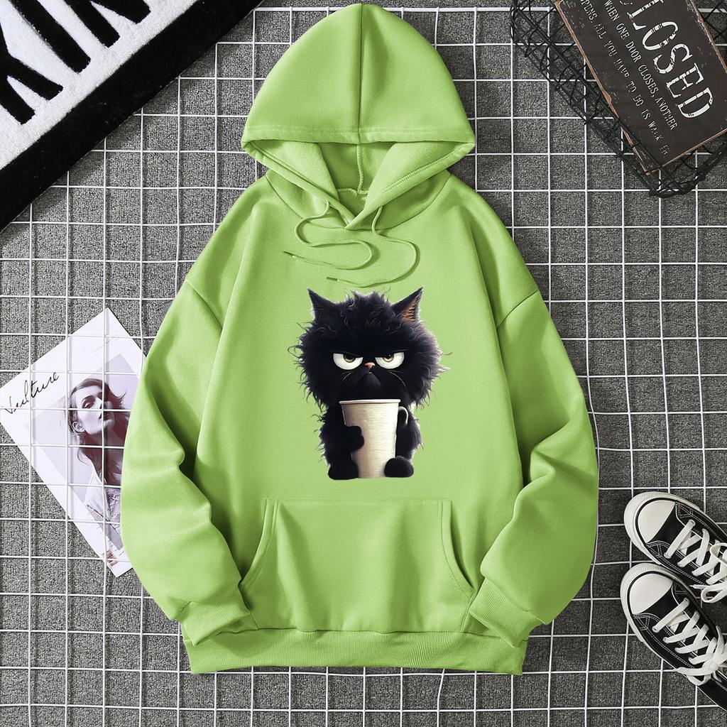Hot-selling ribbed bottom pendulum sweater European and American animal cat print sweatshirt special couple jumper