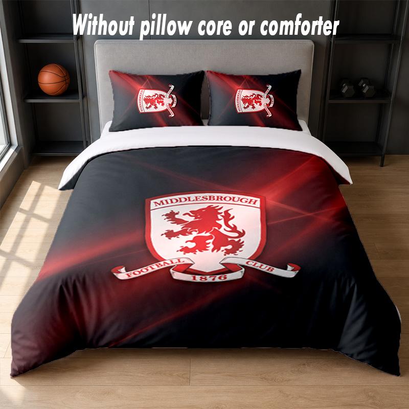 Juego de Ropa de Cama con Diseño del Middlesbrough FC 1 Funda Nórdica + 2 Fundas de Almohada Suave Transpirable Ropa de Cama para el Hogar