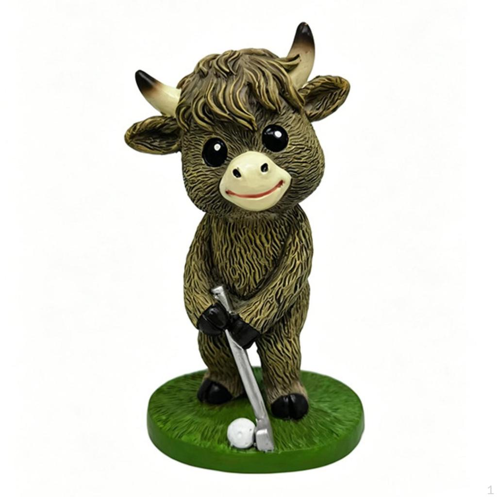 Bovine Figurine Cartoon with Base Shaggy Toy for Collectors, Shelf, Desk, Office