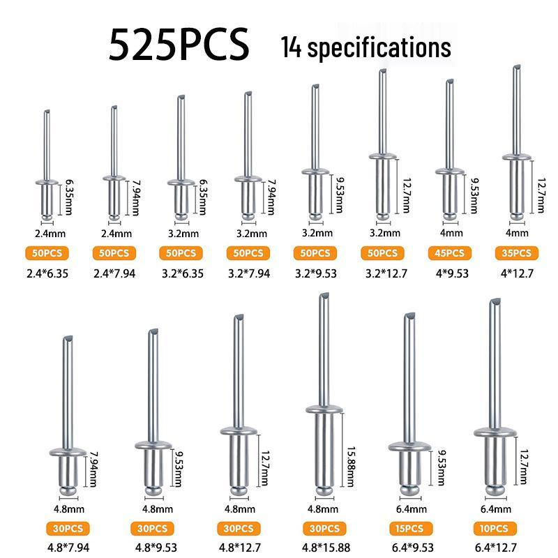 525-Piece Pop Rivet Set for Construction & Metalworking