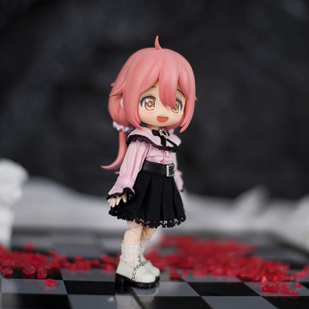 Obitsu 11 OB11 Size Outfit for Obitsu Doll 11cm Body: Landmine Style Lace Blouse, Skirt, and Lace Socks, Cute 3-Piece Set (Pink)