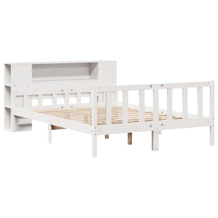 VidaXL Lit bibliothèque sans matelas blanc 160x200 cm bois pin massif, lit, meuble de chambre à coucher, lit avec rangement, 3322091