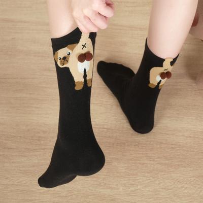 Damen Niedliche Hundesocken mit 3D-Puscheln Lustige Neuheit Tierdruck Crew Baumwollsocken für Damen Mädchen Hundeliebhaber