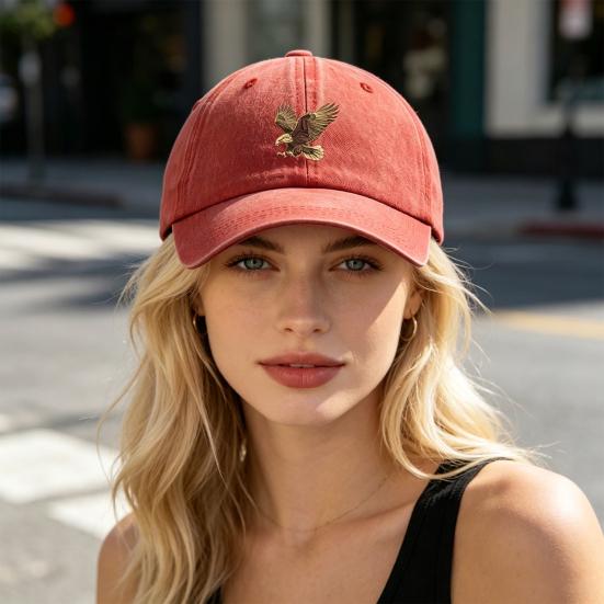 Embroidery Eagle Pattern Baseball Hat, Adjustable Back Buckle Retro Distressed Style Baseball Cap, Washed Cotton Fabric Outdoor Sunshade Cap