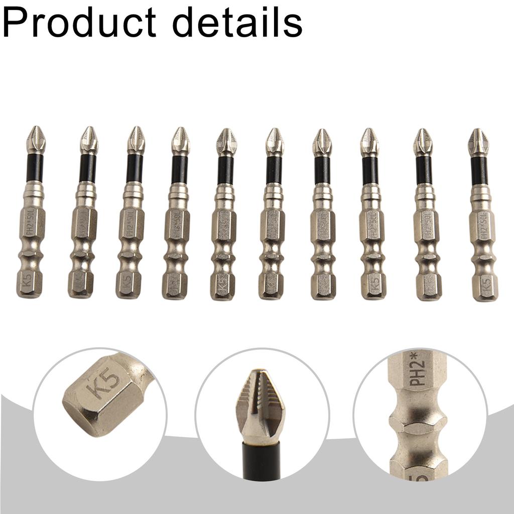 10pcs Cross Magnetic Screwdriver Bit-Impact Screwdriver Bits 50-150mm Alloy Steel Anti-Slip Long Drill Bits High Hardness HRC62