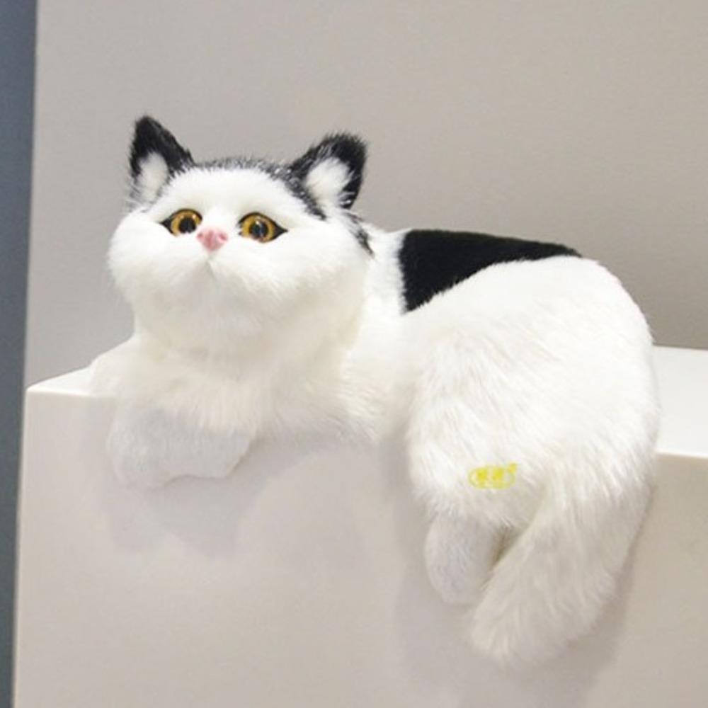 Animal Figurines Plush Kittens Doll Toy Realistic Stuffed Animals Sculptures  for Desktop Decor