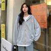 Korean Cardigan Sweatshirt Womens Hooded Autumn Thin Coat Female Zipper Apricot Hoodies Streetwear