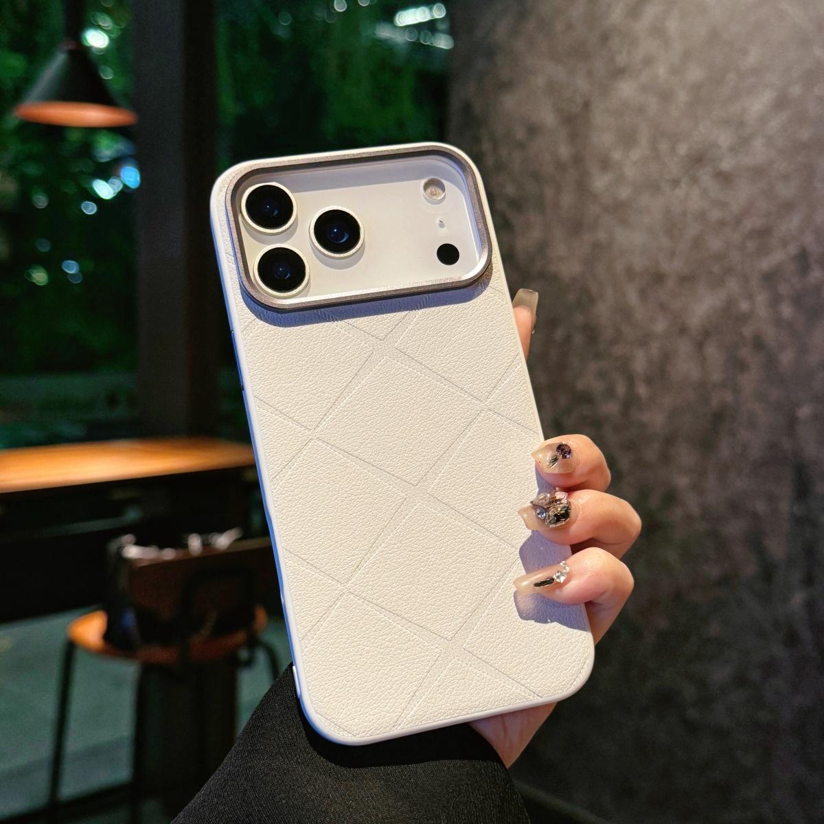 

Business Orange PU Leather Rhombus Grid Pattern Phone Case For For Iphone 17 16 15 14 13 Pro Max Matte Shockproof Soft Bumper Cover iPhone 13