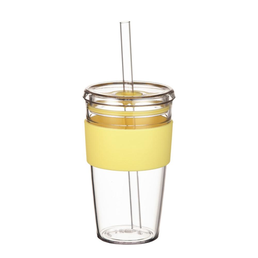 450ml Tritan Straw Cup Water Bottle Coffee Mug with Sleeve Portable Drinkware for Home/Office (No FDA, BPA-Free)
