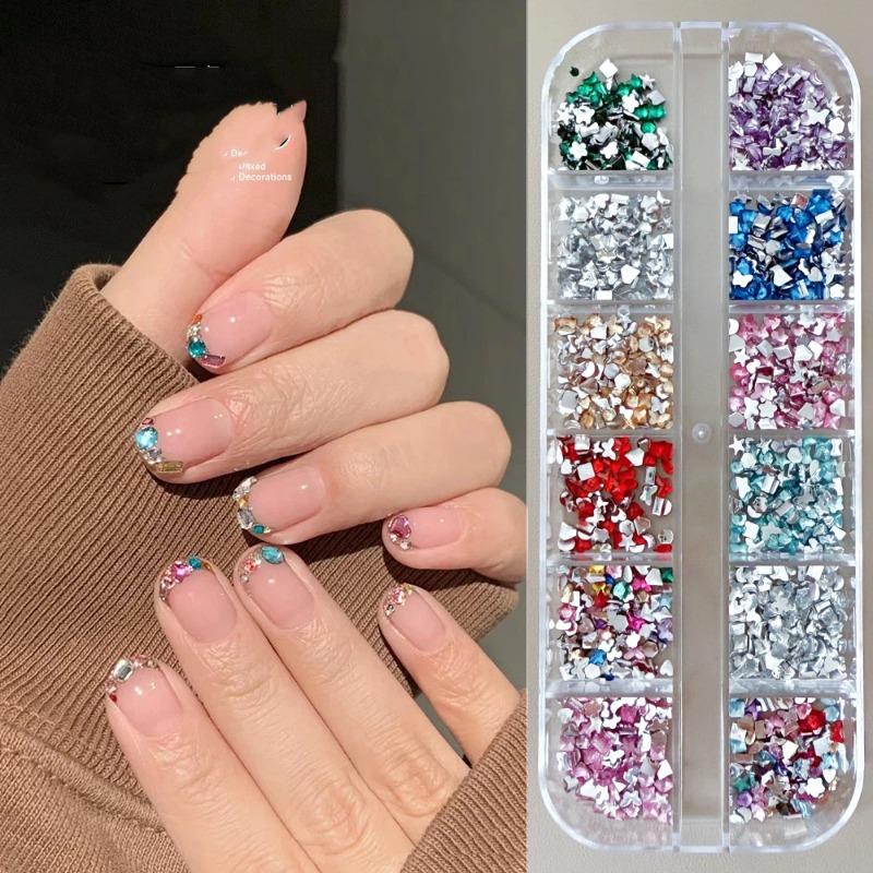12 Boxed Mini Small Resin Nail Drill Mixed Color Acrylic Flat Special-shaped Drill Nail Art Accessories