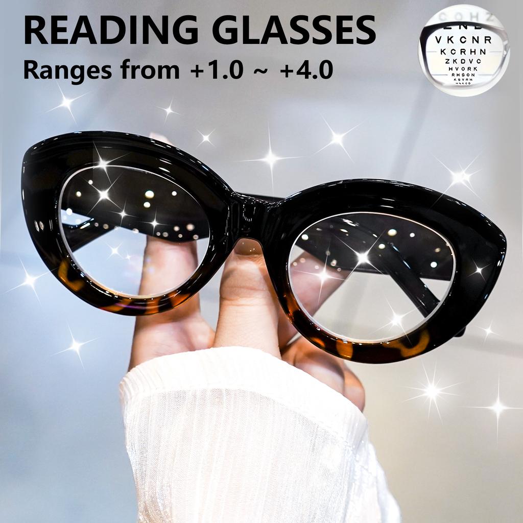 Comfortable Spring Hinge Men and Women Retro Cat-Eye Reading Glasses Oval Clear Transparent Old Flower Glasses
