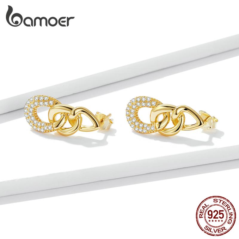 BAMOER 925 Sterling Silver New Trendy Earrings Plated Gold Personality Chain-Shaped Drop Earrings Women Statement Jewelry Gift
