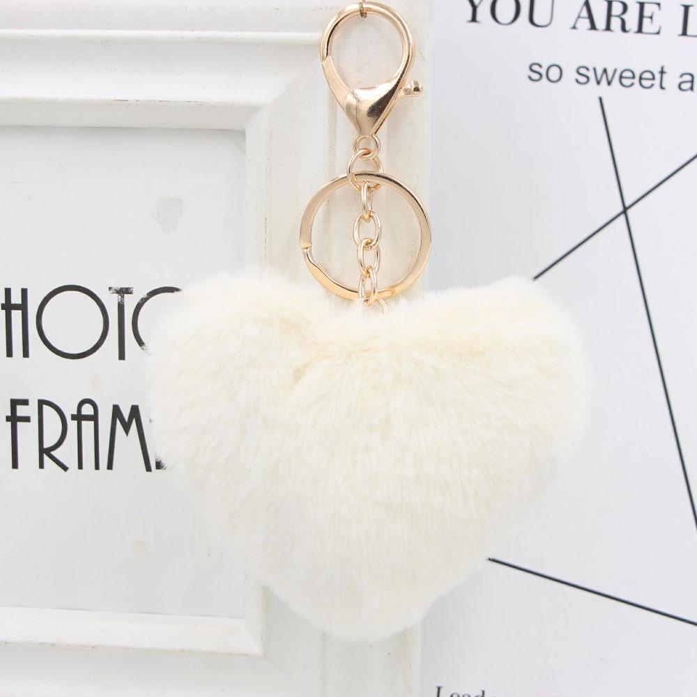 Heart-Shaped Faux Fur Rabbit Keychain - Cute Fashion Bag Pendant for Women Simulation Fur грязно-белый