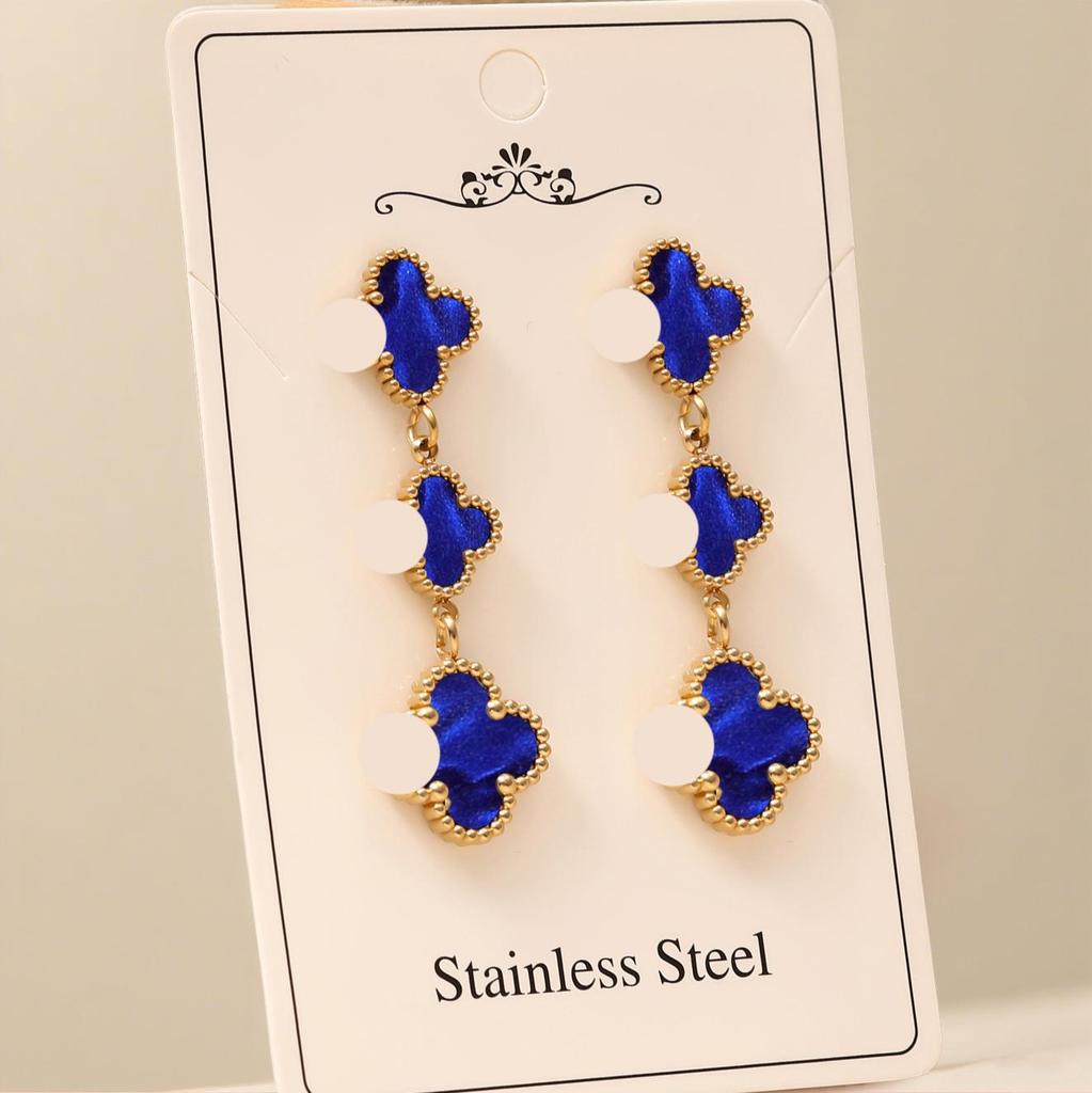 High-End Four-Leaf Clover Tassel Stud Earrings - Stainless Steel, Light Luxury Design