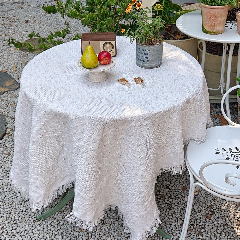 Retro Cotton Yarn Peach Heart Pattern Tablecloth French Simple Romantic Coffee Table Round Table Cover Picnic Cloth Table Cloth