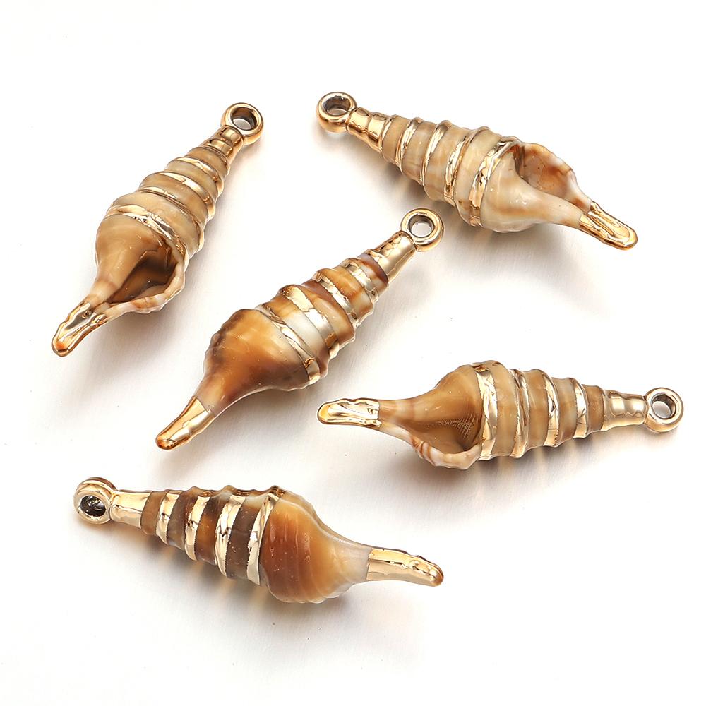 5-10pcs/lot Shell Shaped Acrylic Pendant Gold Plated Conch Scallop Charms Beads For DIY Fashion Keychain Necklace Accessories