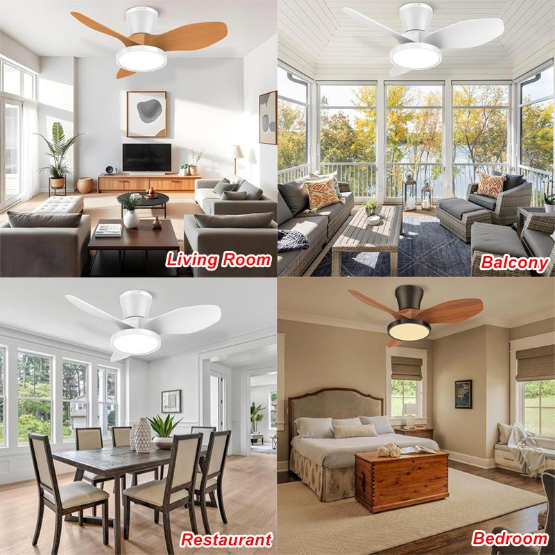 LED Ceiling Fans Lamp 85V-265V High Wind Speed Fans Light Metal Casing White Wood Grain Colors for Bedroom Living Room Fan Lamp