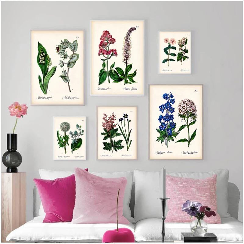 Antique Botanical Canvas Art Posters and Prints , Vintage Botanical Wall Art Painting Pictures for Living Room Home Decor