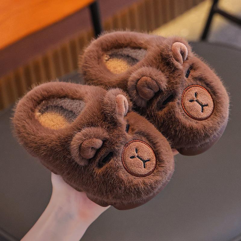 Capybara Children s Winter Cotton Slippers Boys  Warm Velvet Home Shoes 24/25 (inner length 15cm, fits foot 14cm)