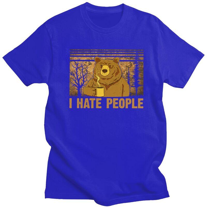 Custom Camping Bear I Hate People T Shirt for Men Pure Cotton Tshirt Leisure Tee Tshirt Clothing Gift